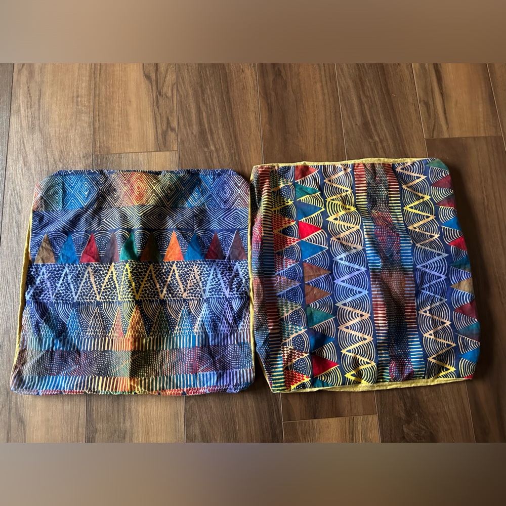 African Ankara Ghana Blue Zigzag Pillow Covers